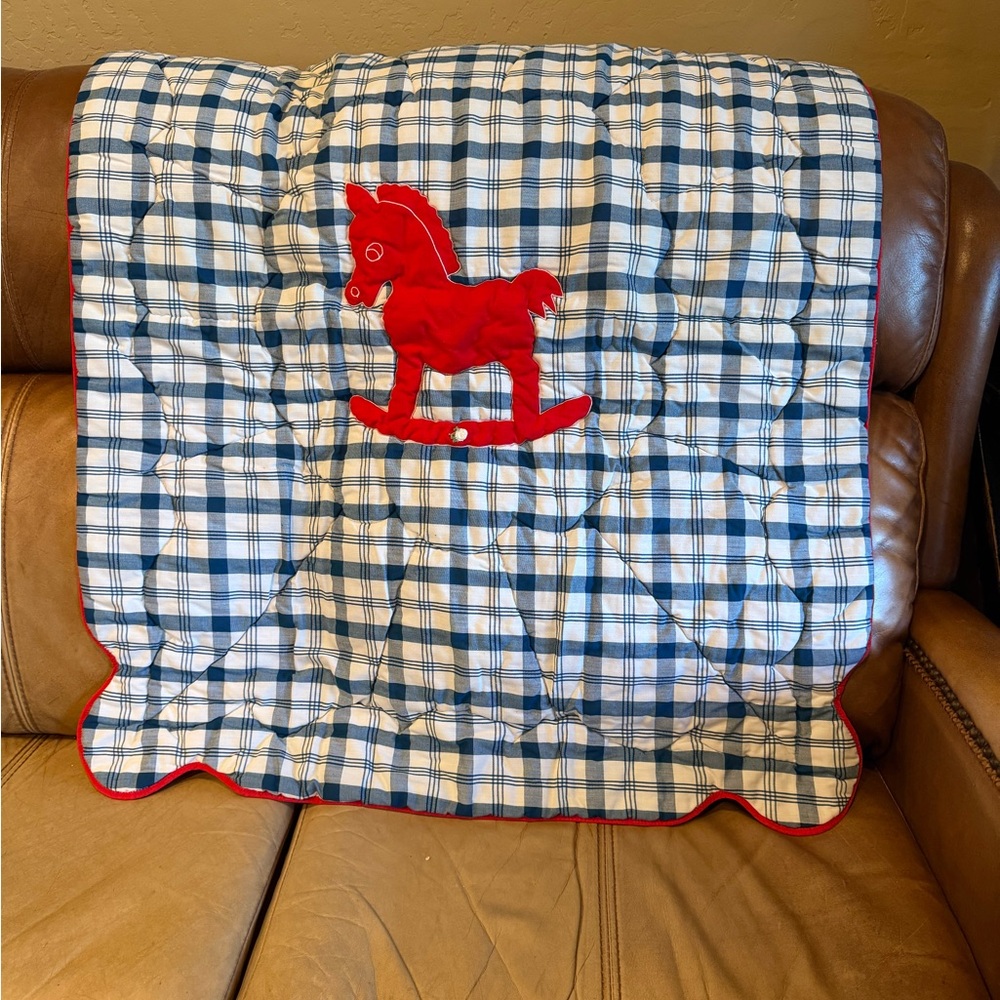 Plaid Quilt with Red Rocking Horse